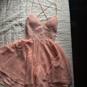 Elegant Pink Lace Mini Dress